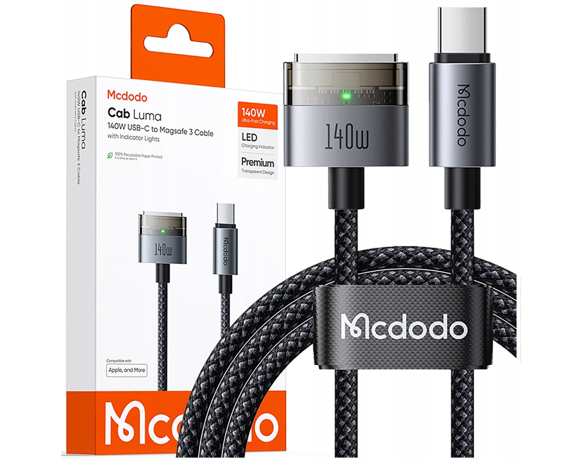 Mcdodo Kabel do zasilacza ładowania Macbook Air Pro USB-C Magsafe 3 140W 2M