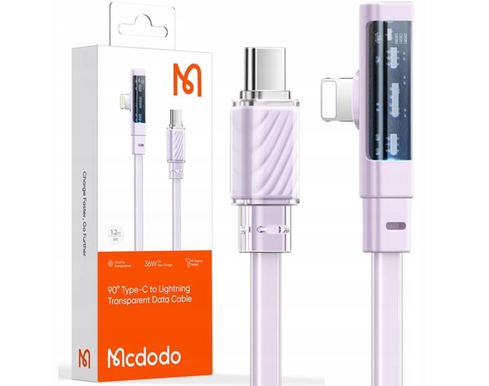 Mcdodo Kabel Kątowy USB-C Lightning Płaski 36W Do iPhone 13 14 Fioletowy 2M
