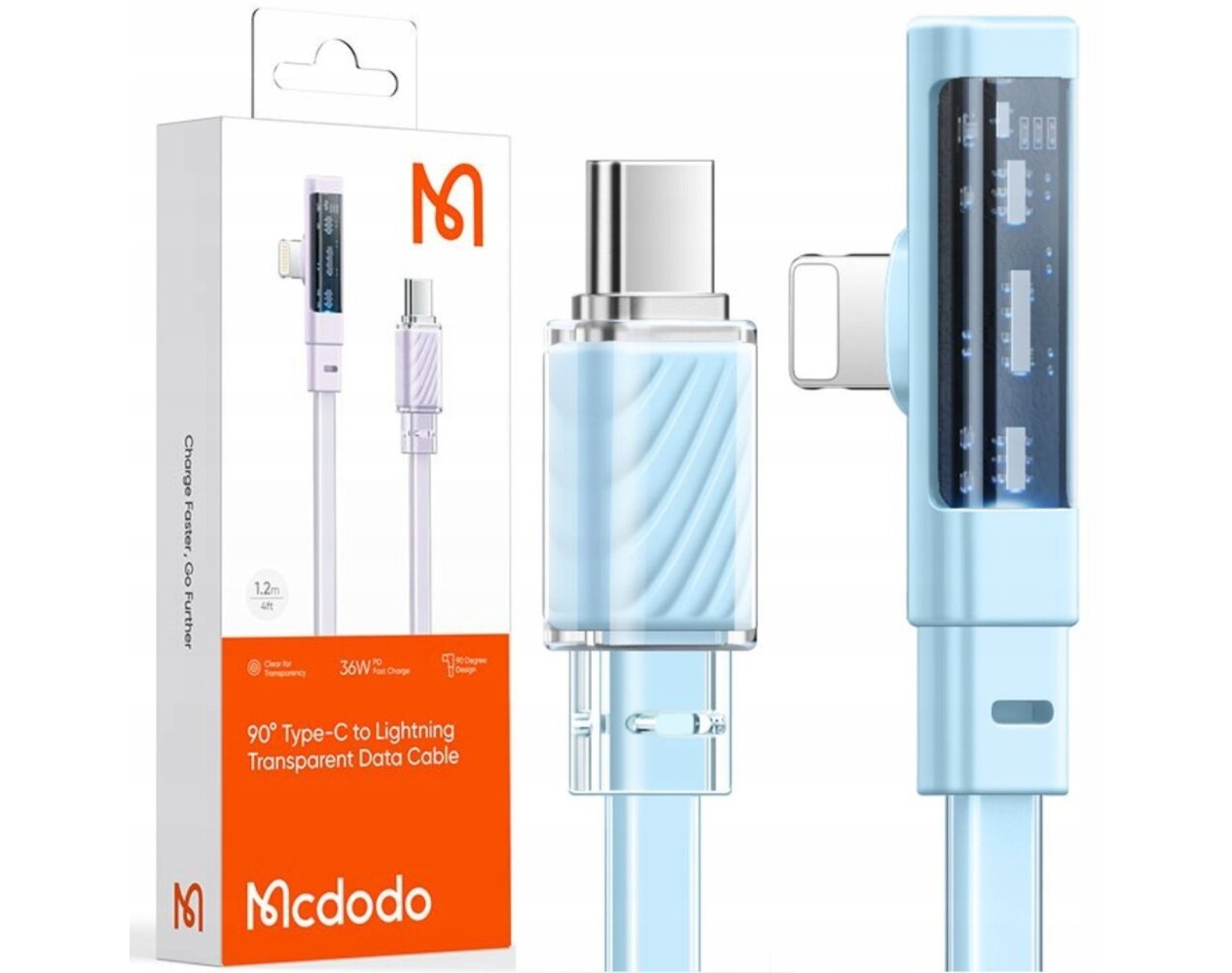 Mcdodo Kabel Kątowy USB-C Lightning Płaski 36W Do iPhone 13 14 Niebieski 1M