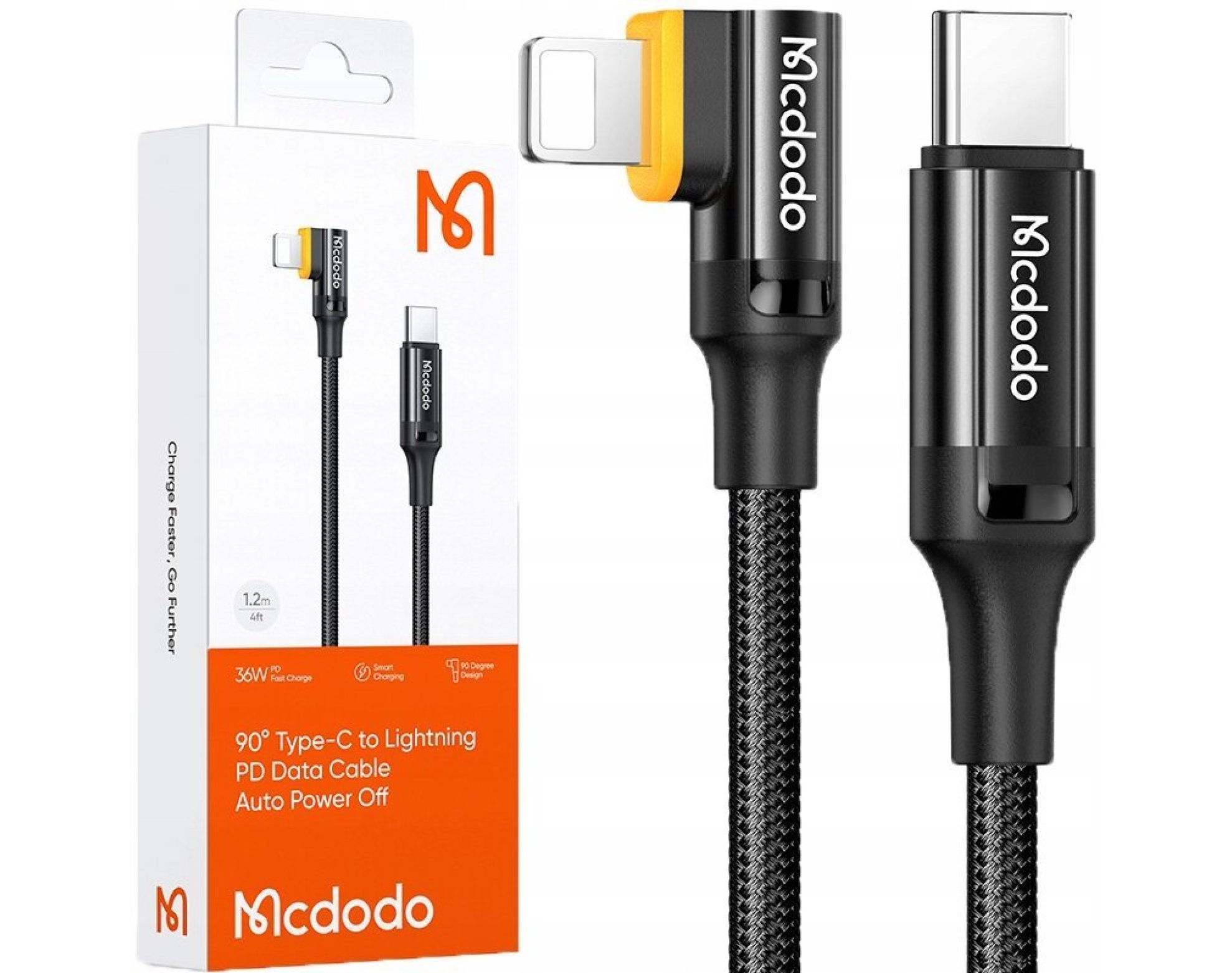 Mcdodo Kabel Kątowy USB-C Lightning Szybkie Ładowanie 36W Do iPhone LED 1M