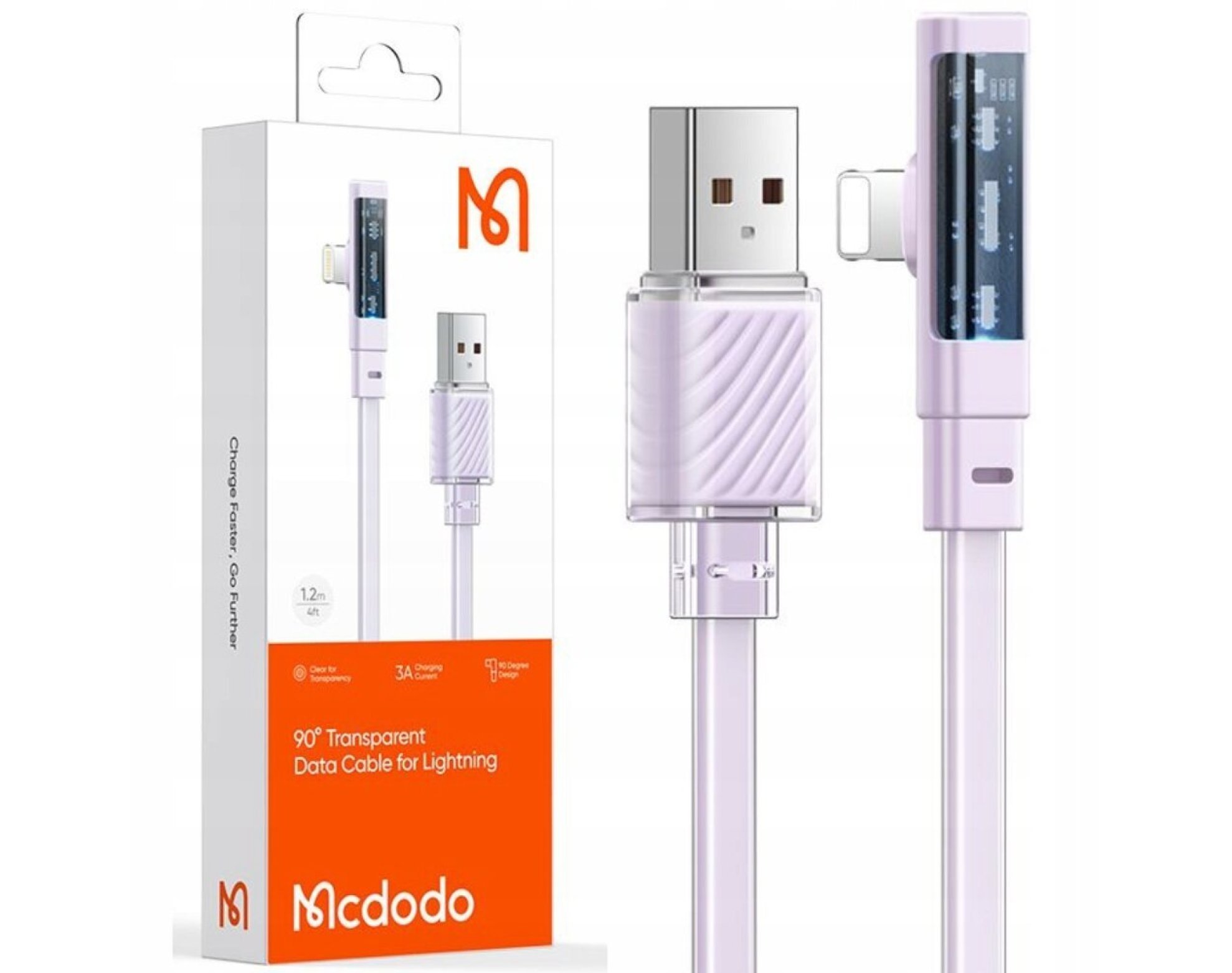 Mcdodo Kabel Kątowy USB Lightning Płaski 36W Do iPhone 13 14 Fioletowy 1M