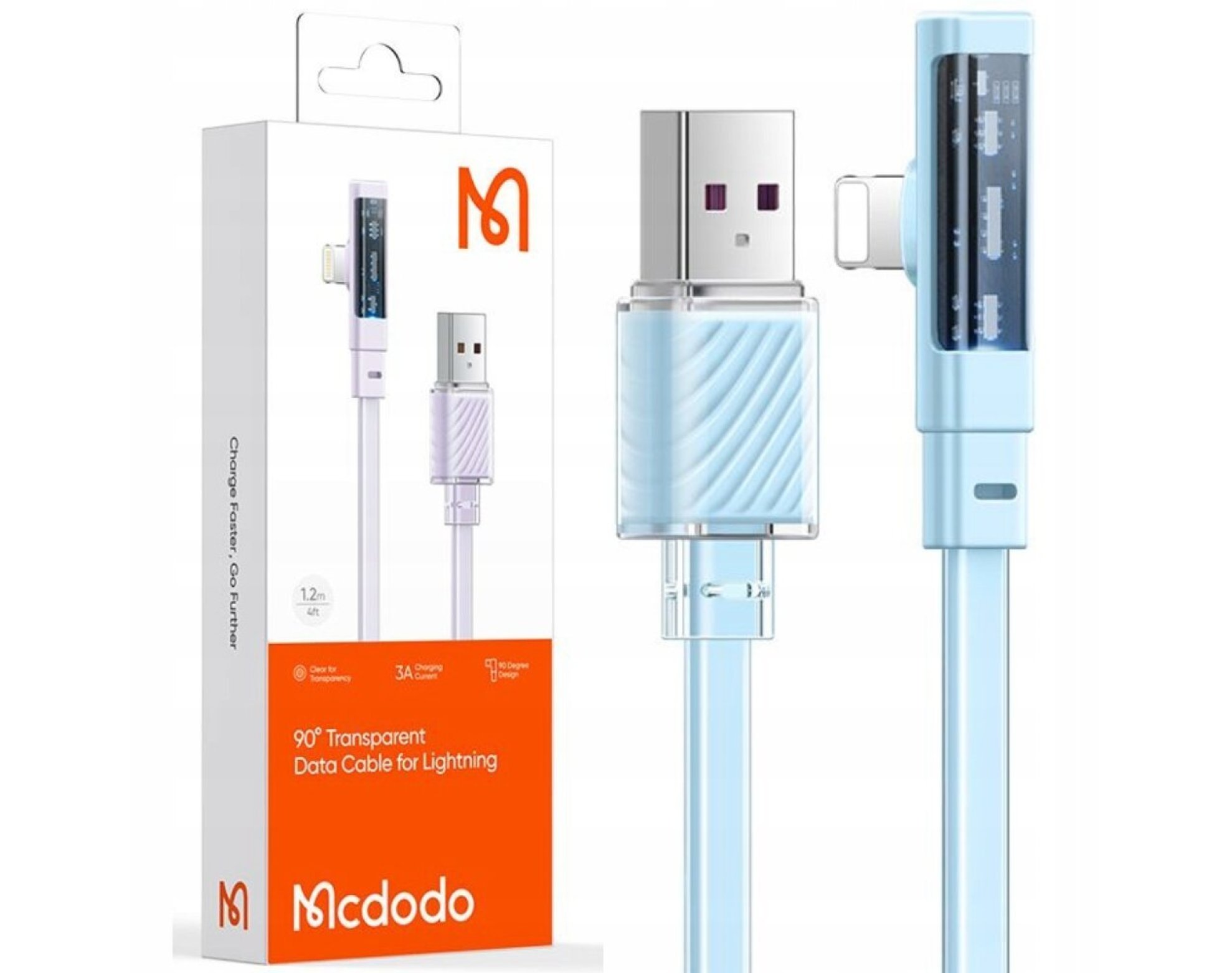 Mcdodo Kabel Kątowy USB Lightning Płaski 36W Do iPhone 13 14 Niebieski 2M