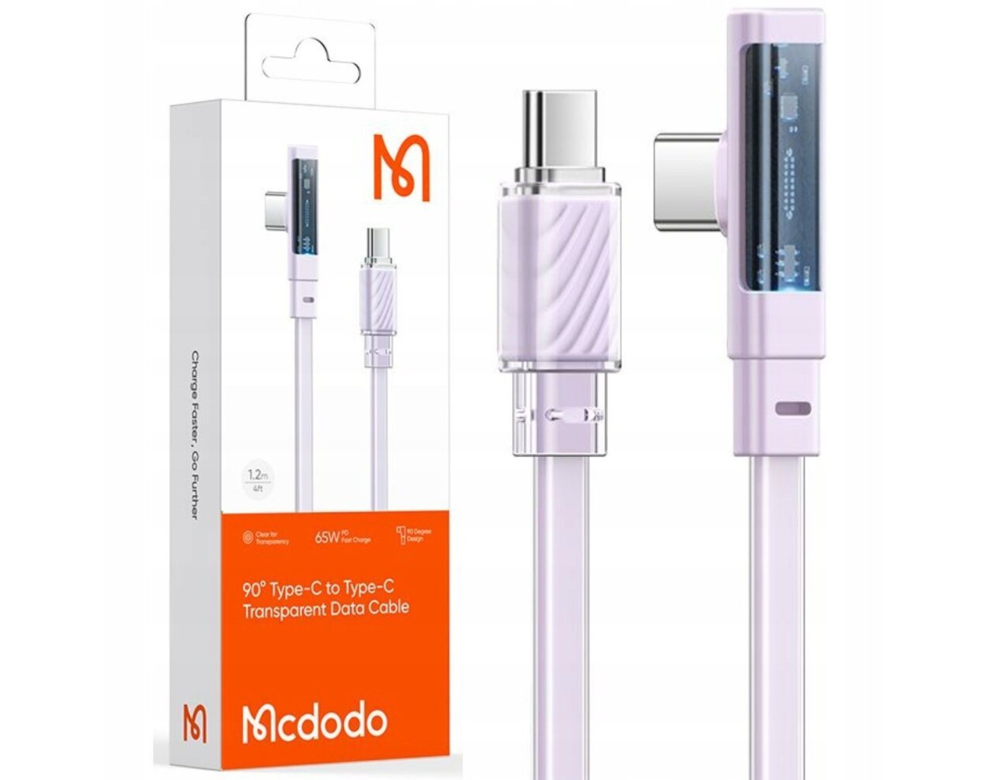 Mcdodo Kabel USB-C Kątowy Szybkie Ładowanie USB Typ C 3A 65W Fioletowy 1M
