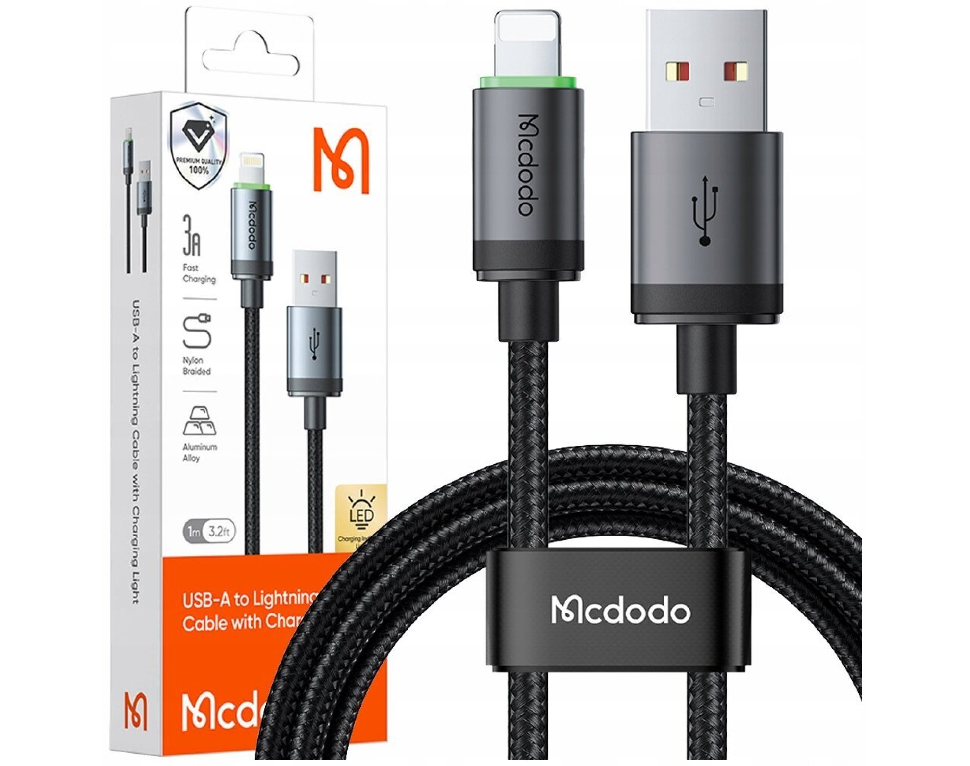 Mcdodo Ładowarka Kabel USB Lightning Szybkiego Ładowania Do iPhone 1M LED