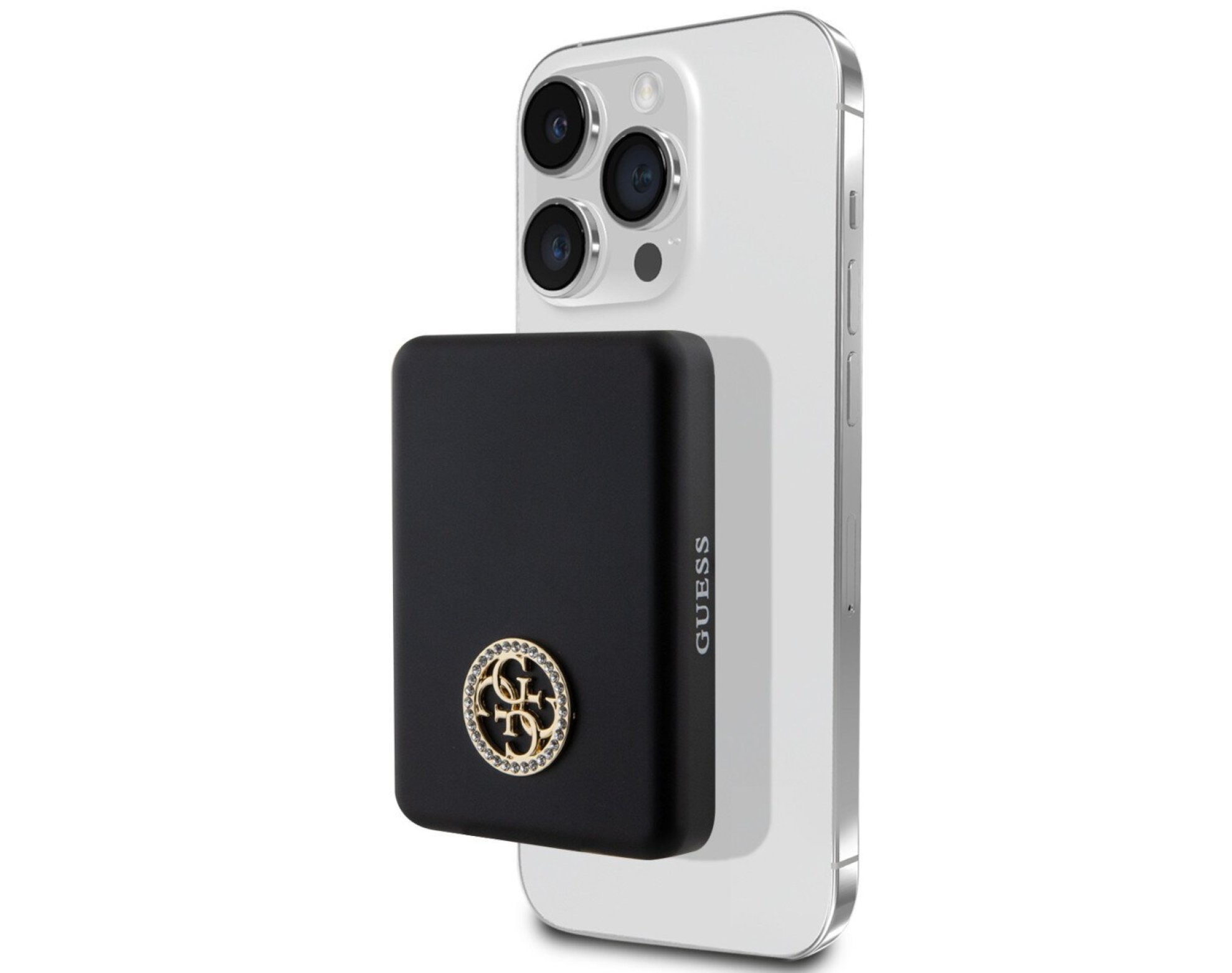 Powerbank indukcyjny GUESS 4G Strassed Metal Logo MagSafe 3000 mAh 5W Czarny
