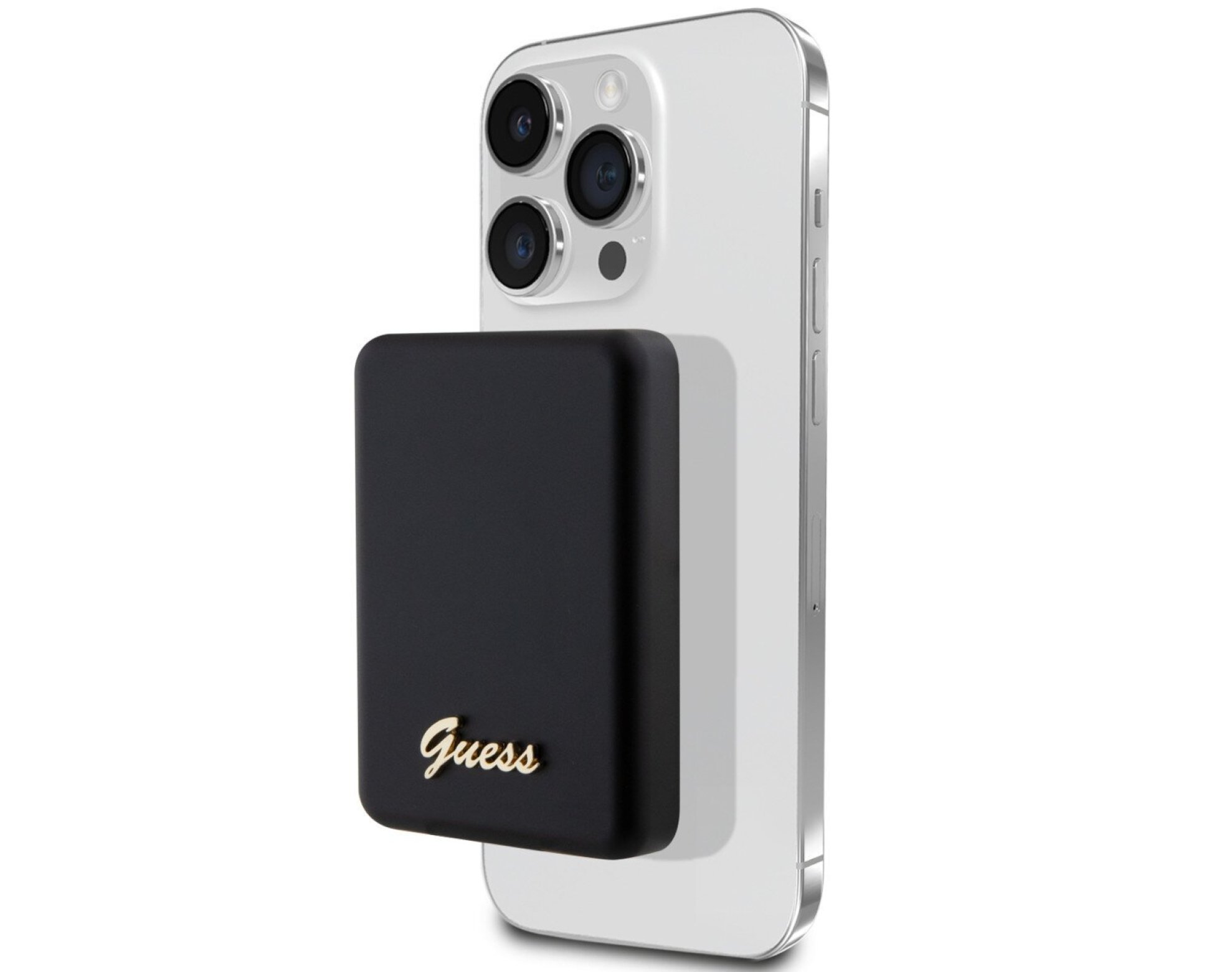 Powerbank indukcyjny GUESS Metal Script Logo MagSafe 3000 mAh 5W Czarny