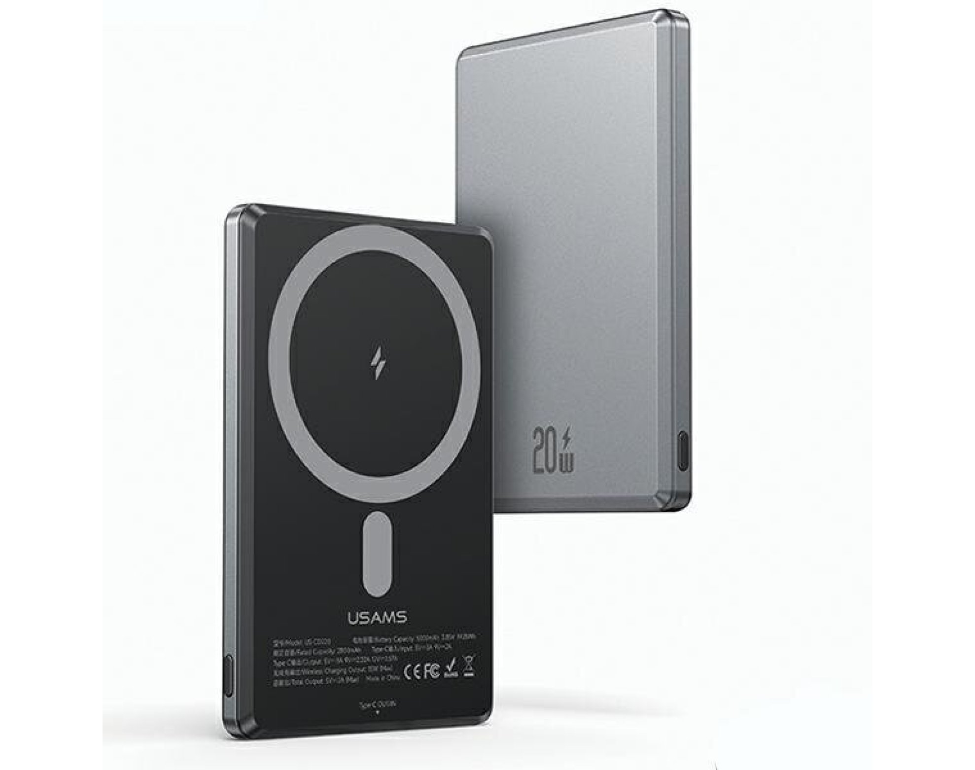 Powerbank indukcyjny USAMS US-CD220 Fast Charge 20W 5000mAh Ciemnoszary