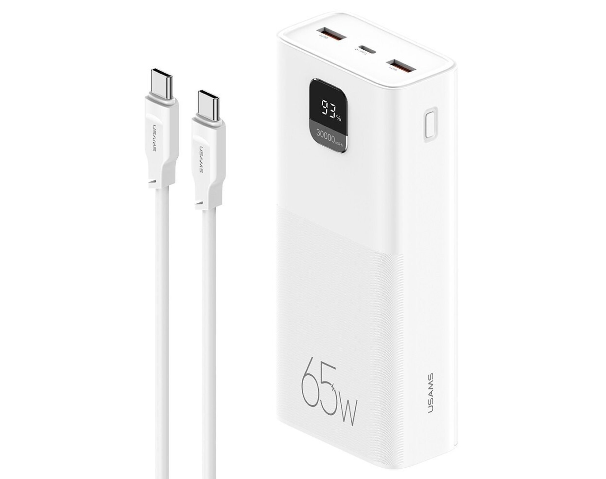 Powerbank USAMS PB68 30000 mAh 65W + Kabel USB-C - USB-C 100W Biały