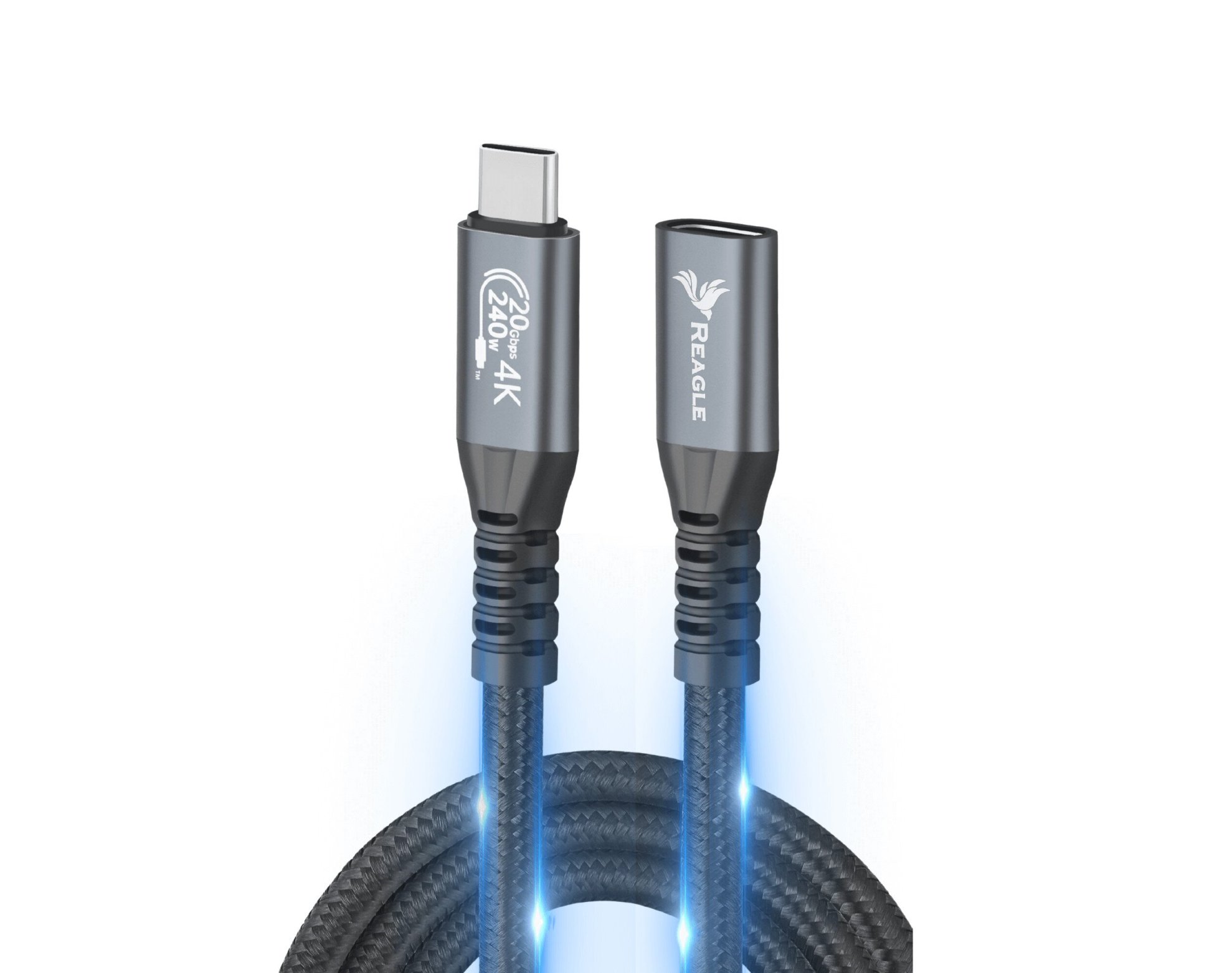Przedłużacz REAGLE USB-C 3.2 1m kabel 240W 20 Gb/s 4K 144Hz Thunderbolt Czarny