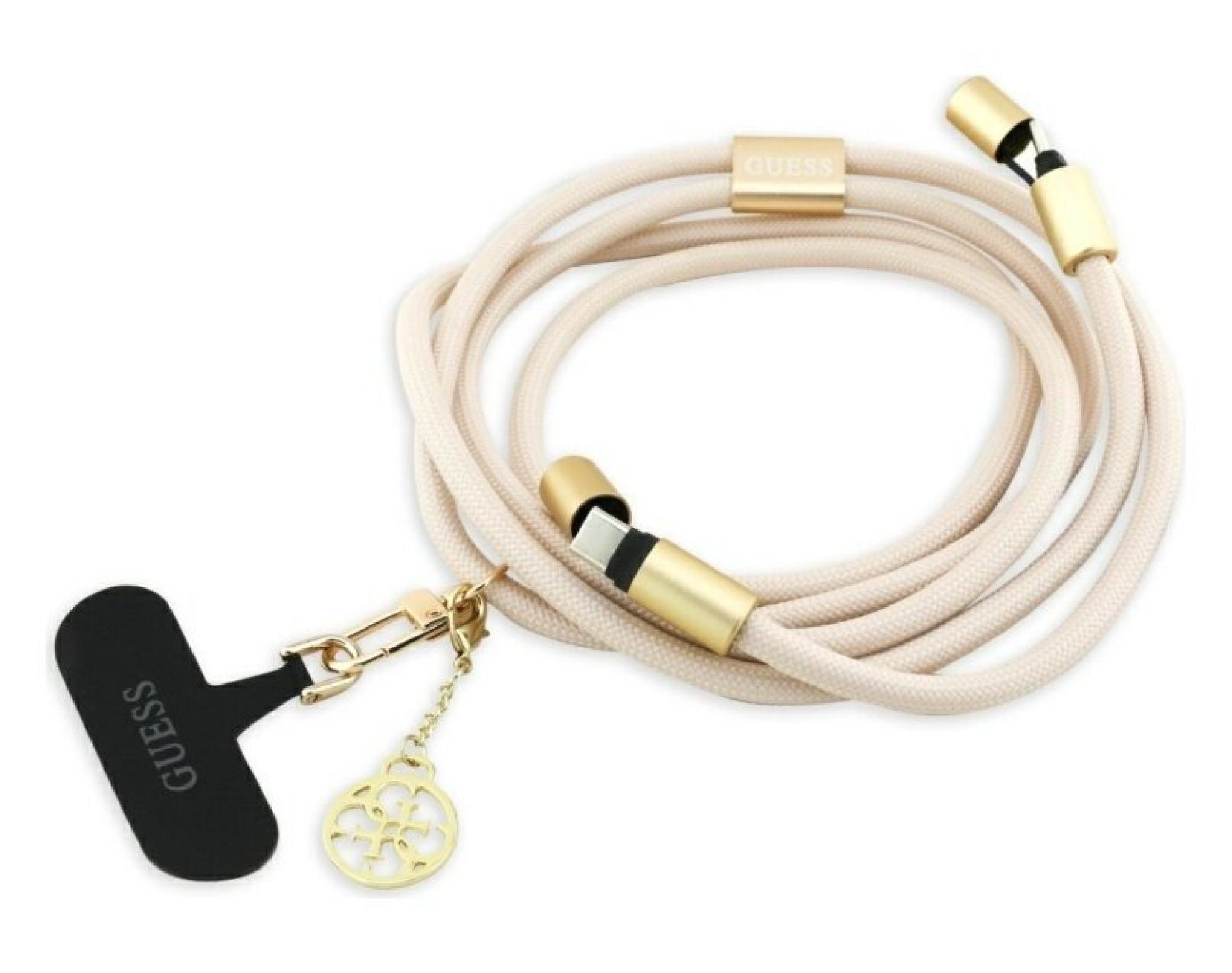 Smycz do telefonu z kablem do ładowania USB-C - USB-C GUESS Crossbody Strap 4G Charm 60W 1.5 m Beżowy