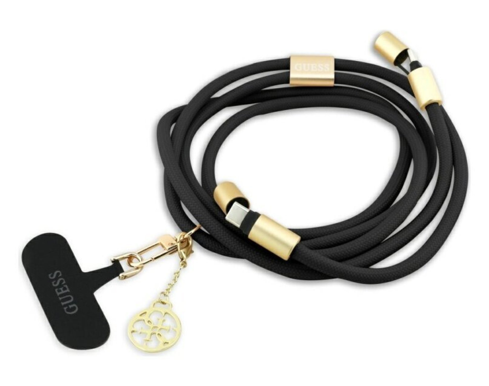 Smycz do telefonu z kablem do ładowania USB-C - USB-C GUESS Crossbody Strap 4G Charm 60W 1.5 m Czarny