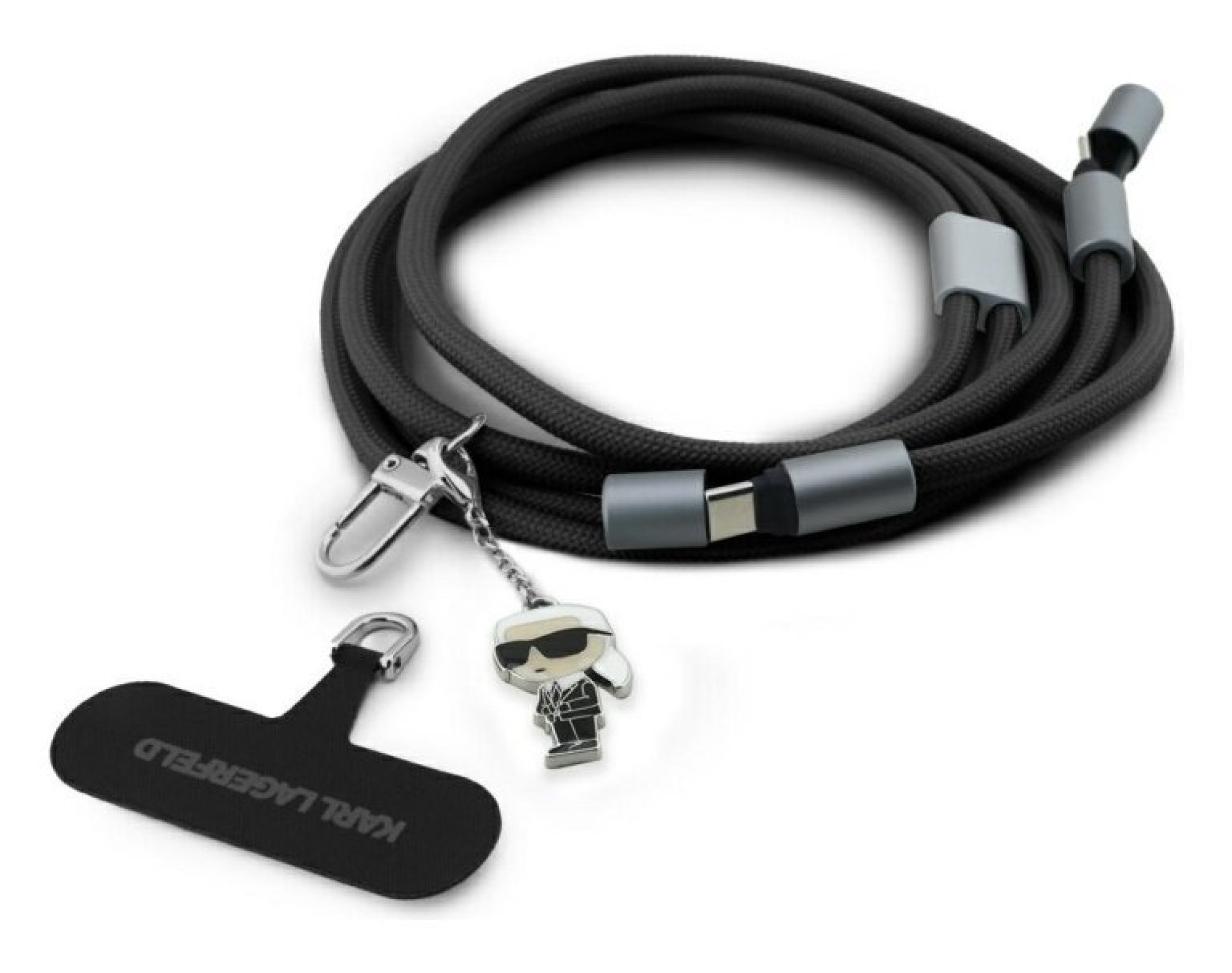 Smycz do telefonu z kablem do ładowania USB-C - USB-C KARL LAGERFELD Crossbody Strap Ikonik Charm 60W 1.5 m Czarny