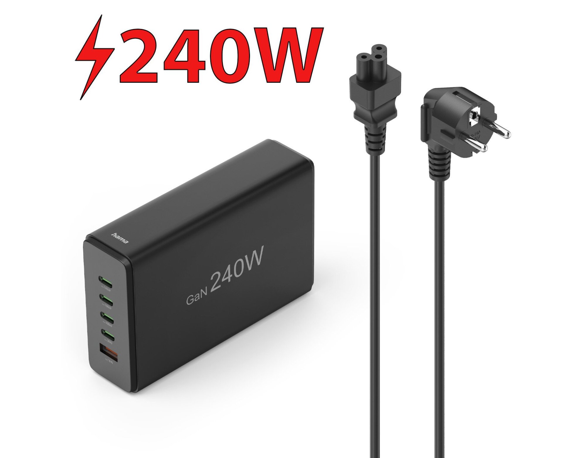 Stacja ładująca HAMA 201977 GaN 240W Czarny