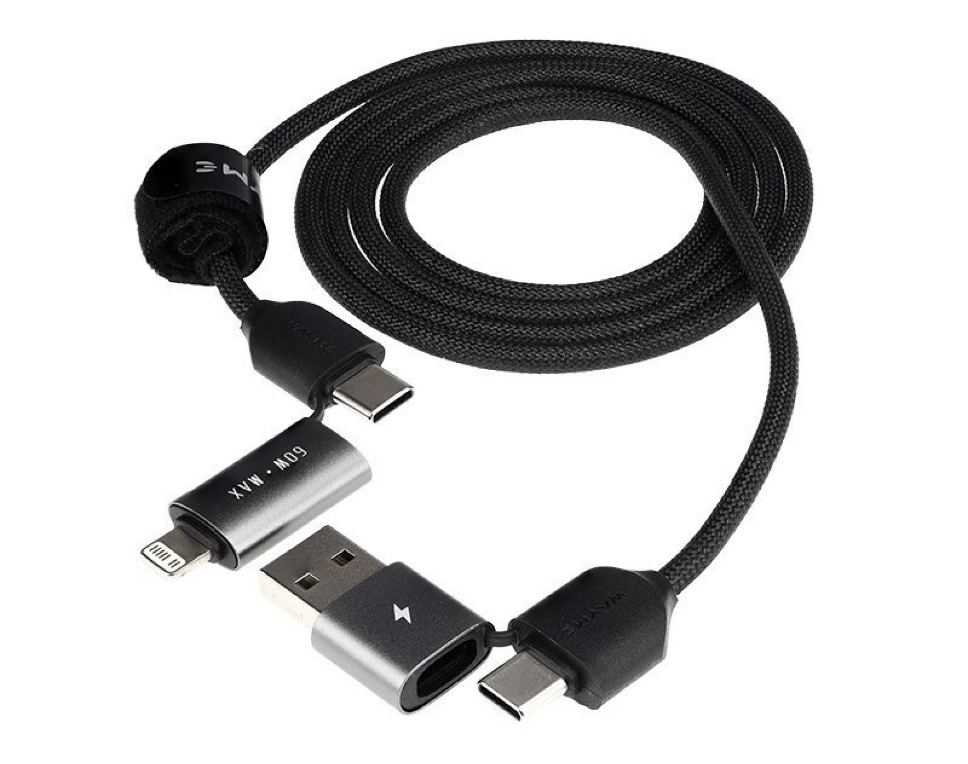 Wayme kabel do ładowania i synchronizacji, w oplocie z mikrofibry, 100 cm (4w1) USB / C > USB-C / Lightning, max 60W