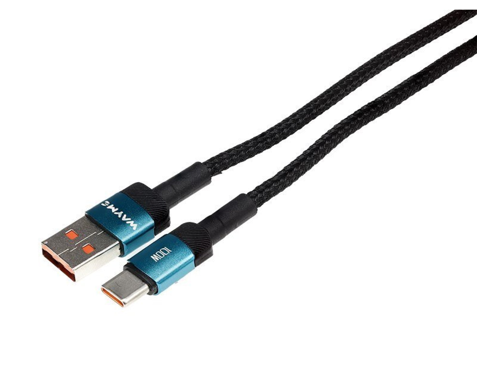 Wayme kabel do ładowania i synchronizacji, w oplocie z mikrofibry, 100 cm, USB > USB-C, max 100W, turkusowy