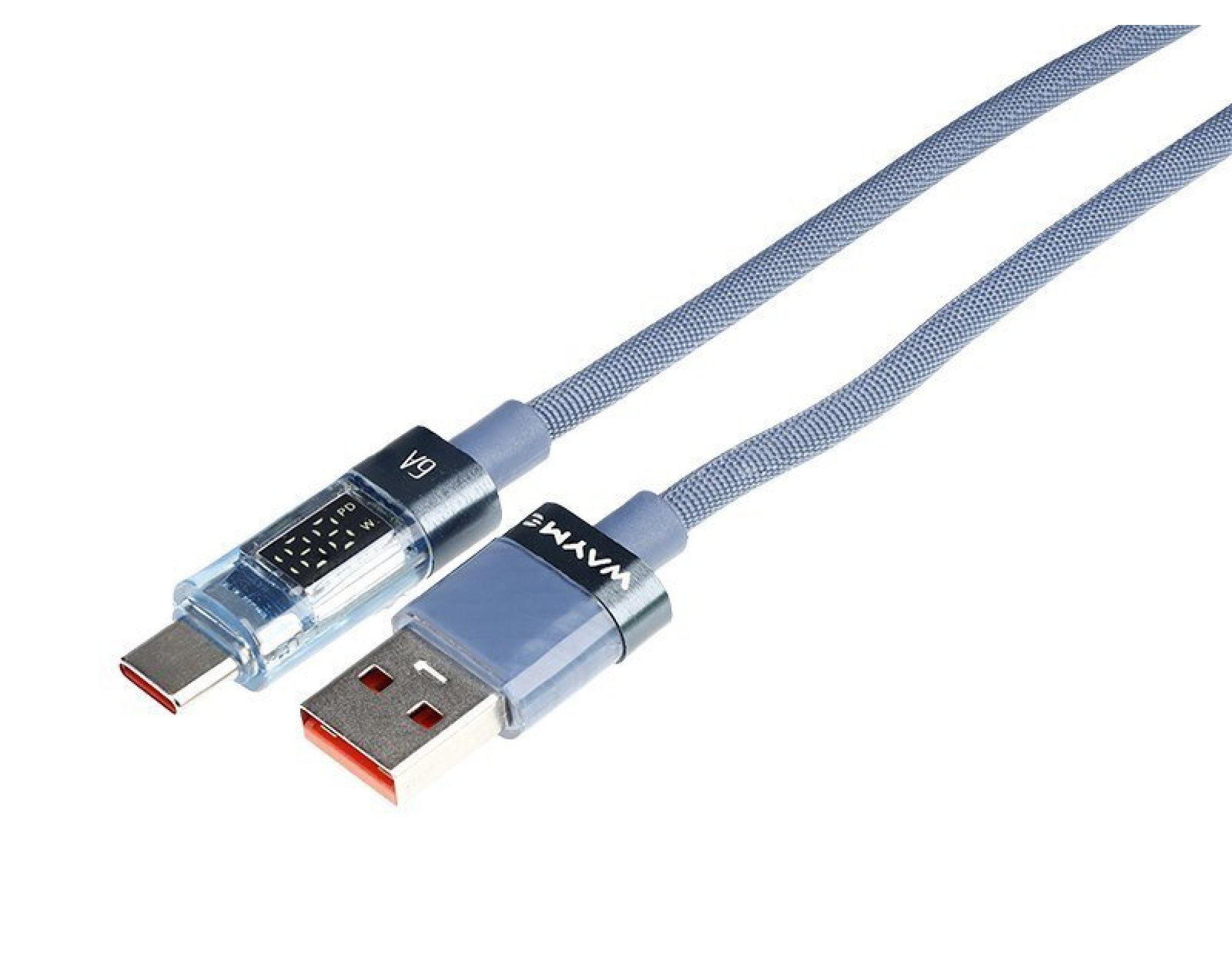 Wayme kabel do ładowania i synchronizacji, w oplocie z mikrofibry, 100 cm, USB > USB-C, max 66W z wyświetlaczem, niebieski