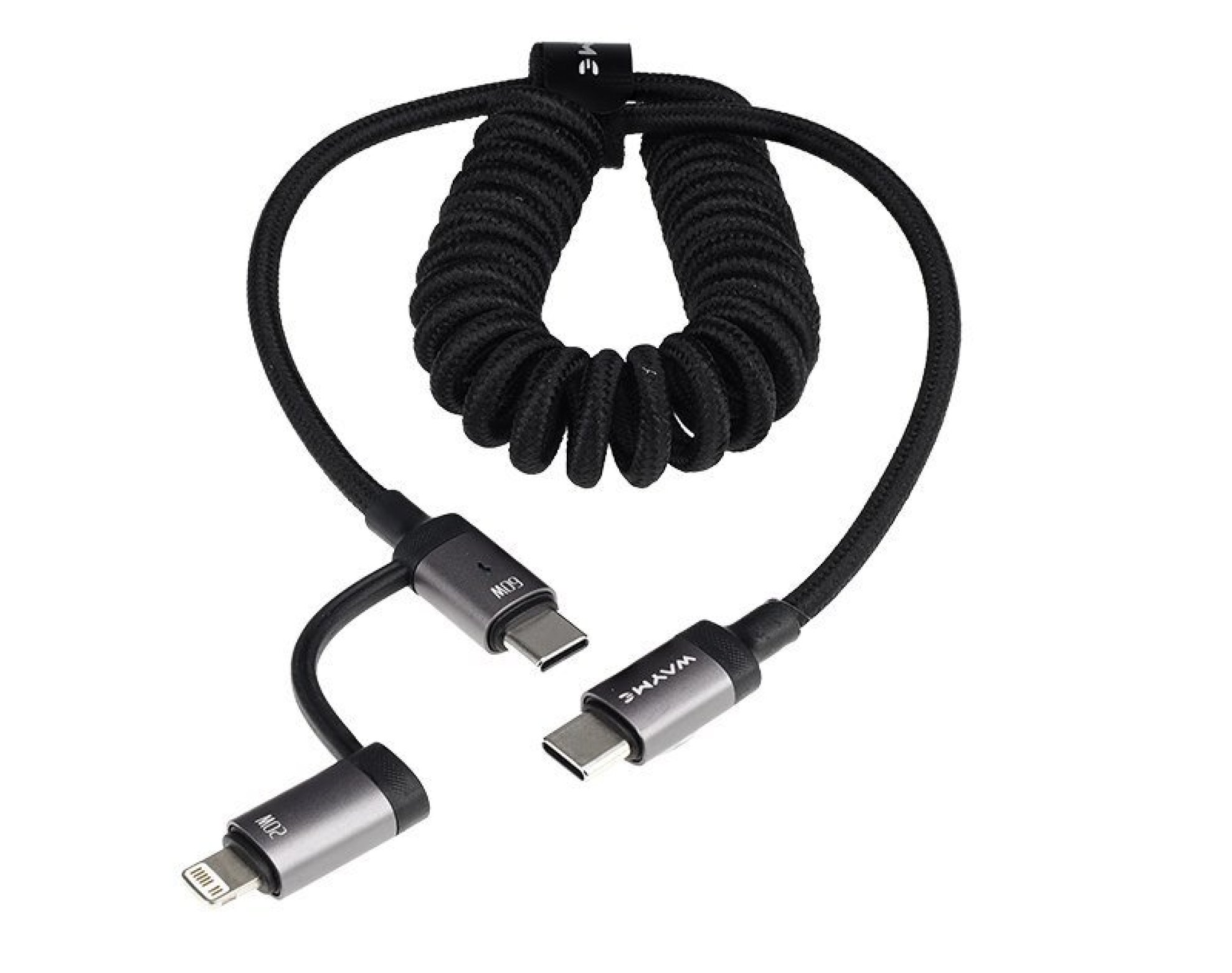 Wayme kabel do ładowania i synchronizacji, w oplocie z mikrofibry, spiralny, 50 - 150 cm, USB-C > USB-C / Lightning, max 60W