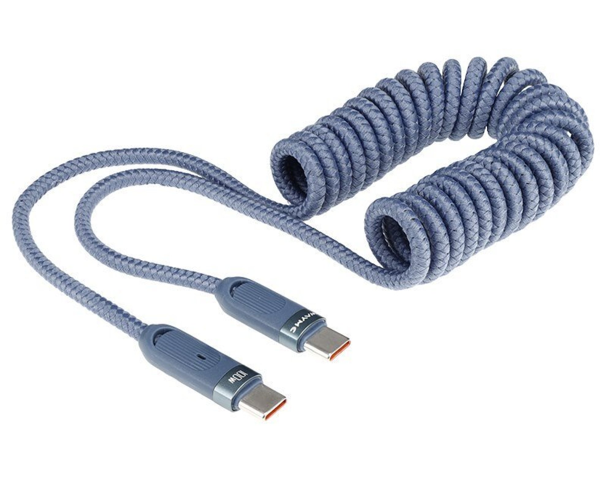 Wayme kabel do ładowania i synchronizacji, w oplocie z mikrofibry, spiralny, 50 - 180 cm, USB-C > USB-C, max 100W, niebieski