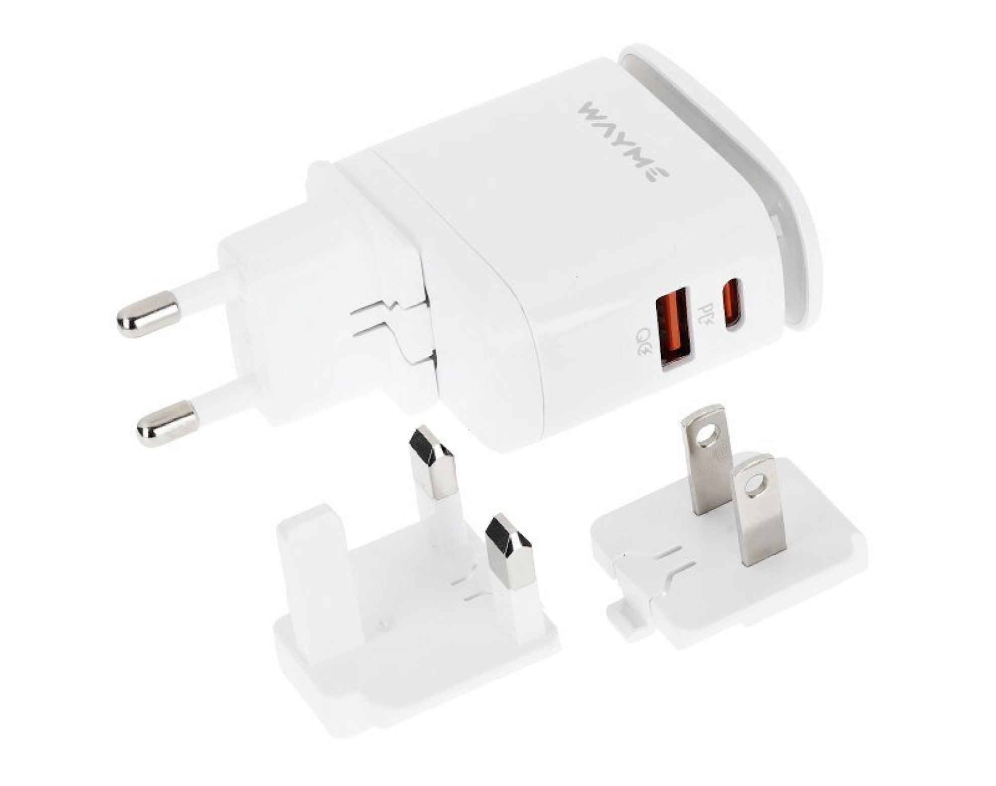 WAYME Ładowarka sieciowa 25W USB-C PD + QC3.0 z dotykową lampką LED + adaptery - wtyczki do gniazd eu, uk i usa