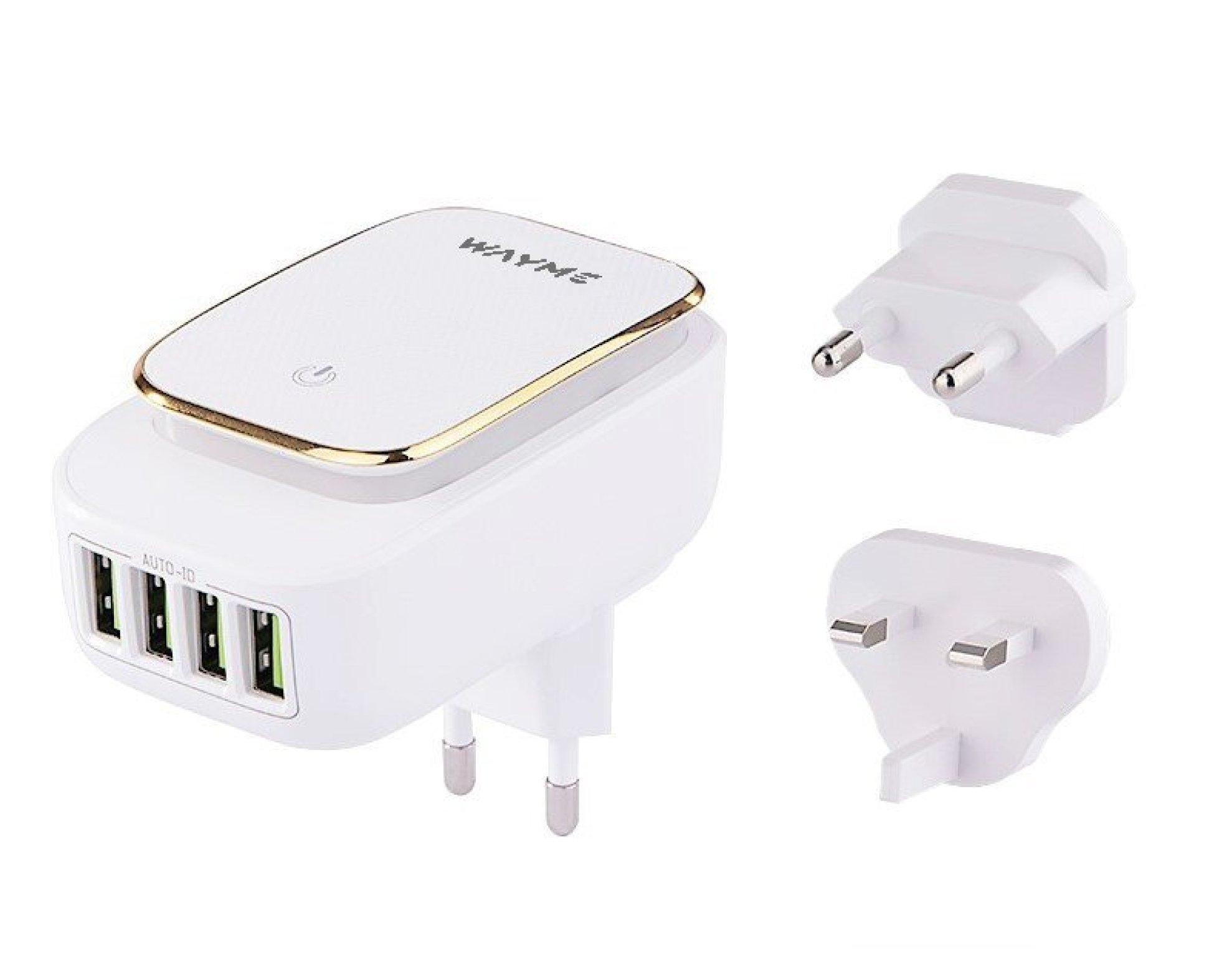 WAYME Ładowarka sieciowa 4x USB 4.4A z dotykową lampką LED + adaptery - wtyczki do gniazd EU, UK i USA