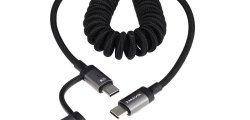 Wayme kabel do ładowania i synchronizacji, w oplocie z mikrofibry, spiralny, 50 - 150 cm, USB-C > USB-C / Lightning, max 60W