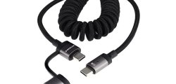 Wayme kabel do ładowania i synchronizacji, w oplocie z mikrofibry, spiralny, 50 - 150 cm, USB / C > USB-C, max 60W
