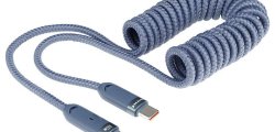 Wayme kabel do ładowania i synchronizacji, w oplocie z mikrofibry, spiralny, 50 - 180 cm, USB-C > USB-C, max 100W, niebieski