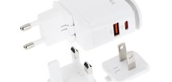 WAYME Ładowarka sieciowa 25W USB-C PD + QC3.0 z dotykową lampką LED + adaptery - wtyczki do gniazd eu, uk i usa