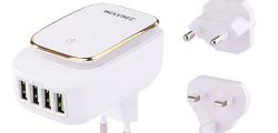 WAYME Ładowarka sieciowa 4x USB 4.4A z dotykową lampką LED + adaptery - wtyczki do gniazd EU, UK i USA