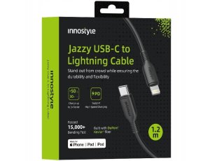 Innostyle Jazzy Kabel USB-C Lightning Mfi Szybkiego Ładowania Do iPhone Kevlar 1M Czarny