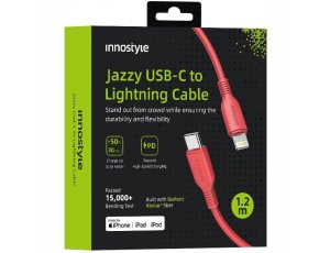 Innostyle Jazzy Kabel USB-C Lightning Mfi Szybkiego Ładowania Do iPhone Kevlar 1M Czerwony