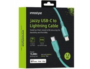 Innostyle Jazzy Kabel USB-C Lightning Mfi Szybkiego Ładowania Do iPhone Kevlar 1M Zielony