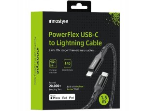Innostyle Powerflex Kabel USB-C Lightning Mfi szybkiego ładowania do iPhone Kevlar 2M czarny