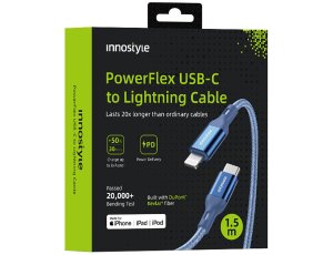 Innostyle Powerflex Kabel USB-C Lightning Mfi szybkiego ładowania do iPhone Kevlar 2M niebieski