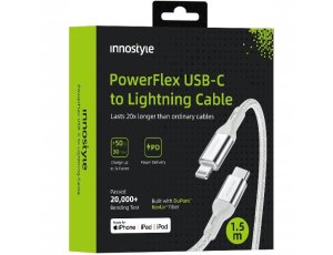 Innostyle Powerflex Kabel USB-C Lightning Mfi szybkiego ładowania do iPhone Kevlar 2M srebrny