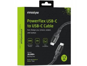 Innostyle Powerflex Kabel USB-C szybkie ładowanie do iPhone Samsung 3A 60W Kevlar 2M czarny
