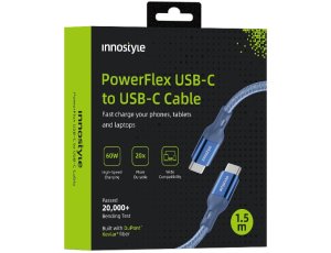 Innostyle Powerflex kabel USB-C szybkie ładowanie do iPhone Samsung 3A 60W Kevlar 2M niebieski