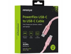 Innostyle Powerflex kabel USB-C szybkie ładowanie do iPhone Samsung 3A 60W Kevlar 2M różowy