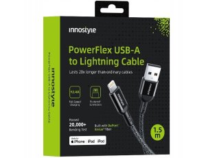 Innostyle Powerflex Kabel USB Lightning Mfi szybkiego ładowania do iPhone Kevlar 2M czarny