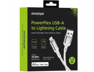 Innostyle Powerflex Kabel USB Lightning Mfi szybkiego ładowania do iPhone Kevlar 2M srebrny