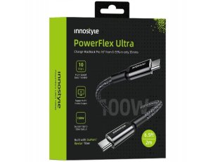 Innostyle Powerflex Ultra kabel USB-C szybkie ładowanie Thunderbolt 10Gbps 100W Kevlar 2M czarny