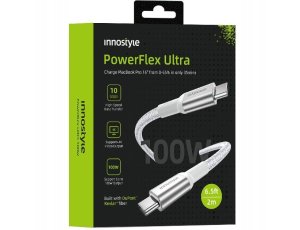 Innostyle Powerflex Ultra kabel USB-C szybkie ładowanie Thunderbolt 10Gbps 100W Kevlar 2M srebrny