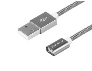 Kabel do ładowania i synchronizacji, w oplocie nylonowym, 120 cm, USB > magnes neodymowy
