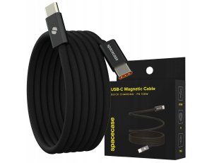 Kabel magnetyczny zwijany SPACECASE USB-C to USB-C Magnetic Cable 1M 100W Czarny