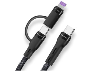 Kabel szybki mocny USB-C type-C C przejściówka adapter do iPhone PD 60W 1M do Lightning PowerDelivery do Apple iPhone przejściówka adapter Czarny
