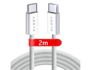 Kabel USB C 2x Szybkie Ładowanie Typ C 60W PD 2M Oplot nylon QC 3.0 biały mocny szybki PD 200CM do iPhone Alogy nylonowy przewód Biały