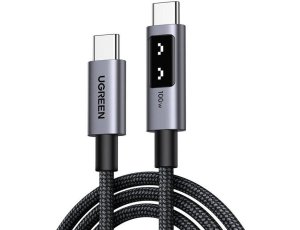 Kabel USB-C do USB-C UGREEN Uno L509 z wyświetlaczem LCD 100W 0.5 m Czarny