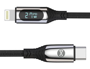 Kabel USB-C - Lightning FOREVER GSM171011 z wyświetlaczem LCD 27W 1m Czarny
