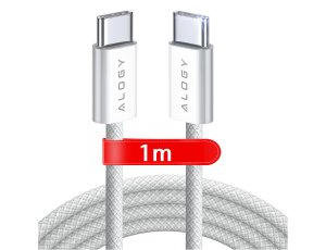 Kabel USB-C typ C mocny nylon szybki 60W PD 1M do iPhone 16 17 Pro Max iPad MacBook Alogy Biały