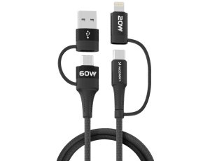 Kabel USB-C-/USB-A - USB-C/Lightning WOZINSKY WNBAA 60W 1 m Czarny